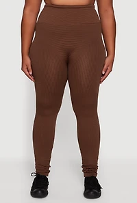Womens Plus Shadow Striped Seamless Fleece Lined Leggings, 1X-2X