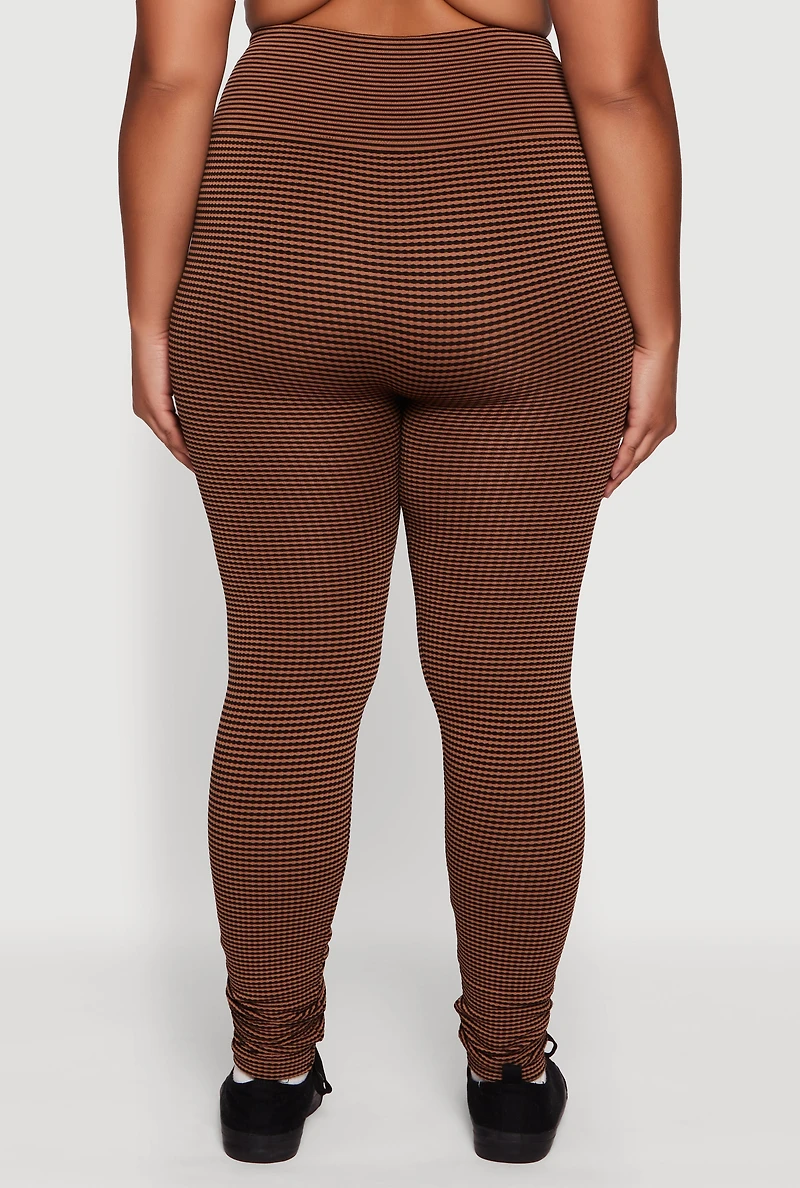 Womens Plus Shadow Striped Seamless Fleece Lined Leggings, 1X-2X