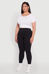 Womens Plus High Waisted Ribbed Knit Seamless Leggings,