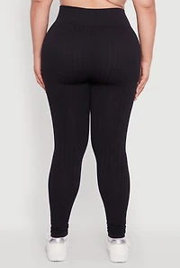 Womens Plus High Waisted Ribbed Knit Seamless Leggings,
