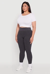 Womens Plus Size High Waisted Ribbed Knit Seamless Leggings, Grey, Size 2X-3X