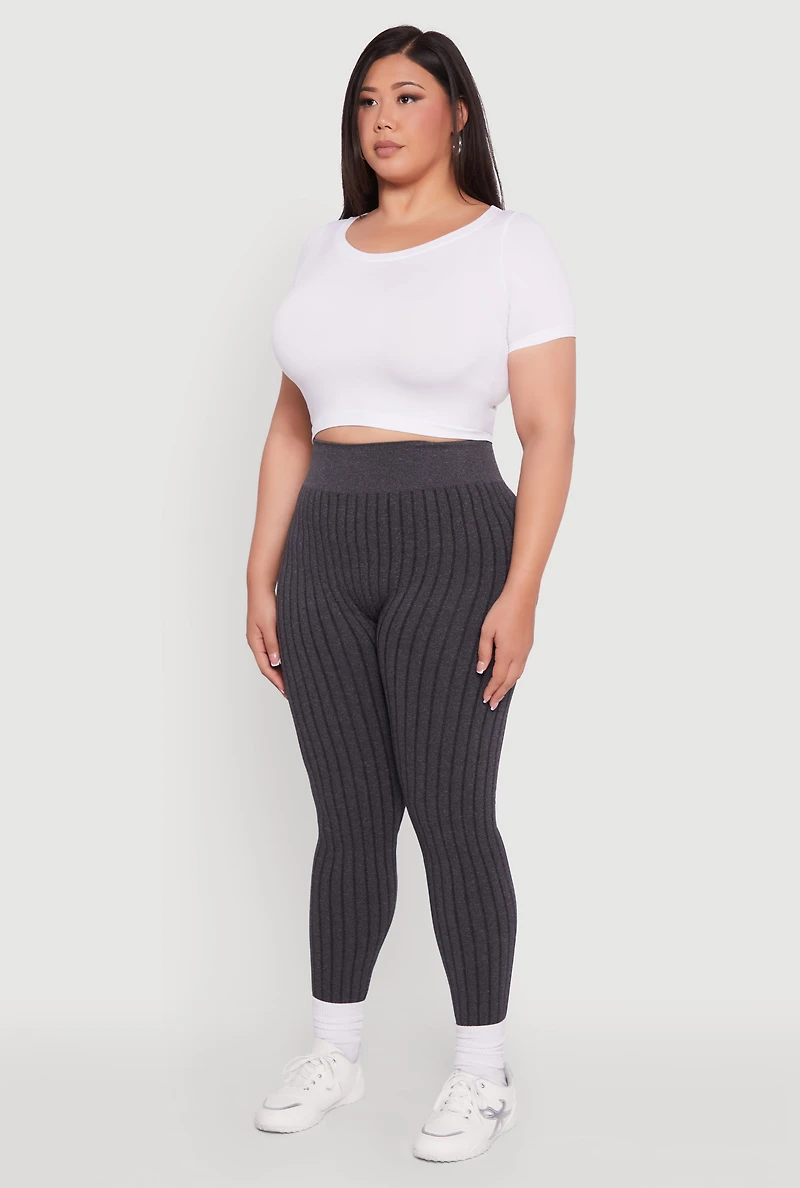Womens Plus High Waisted Ribbed Knit Seamless Leggings, 2X-3X