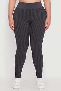 Womens Plus Size High Waisted Ribbed Knit Seamless Leggings, Grey, Size 2X-3X