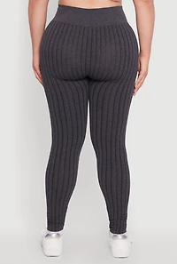 Womens Plus Size High Waisted Ribbed Knit Seamless Leggings, Grey, Size 2X-3X