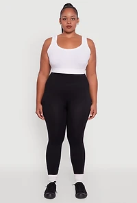 Womens Plus Size Textured Knit Detail High Waisted Leggings with Cell Pocket, Black, Size 1X-2X