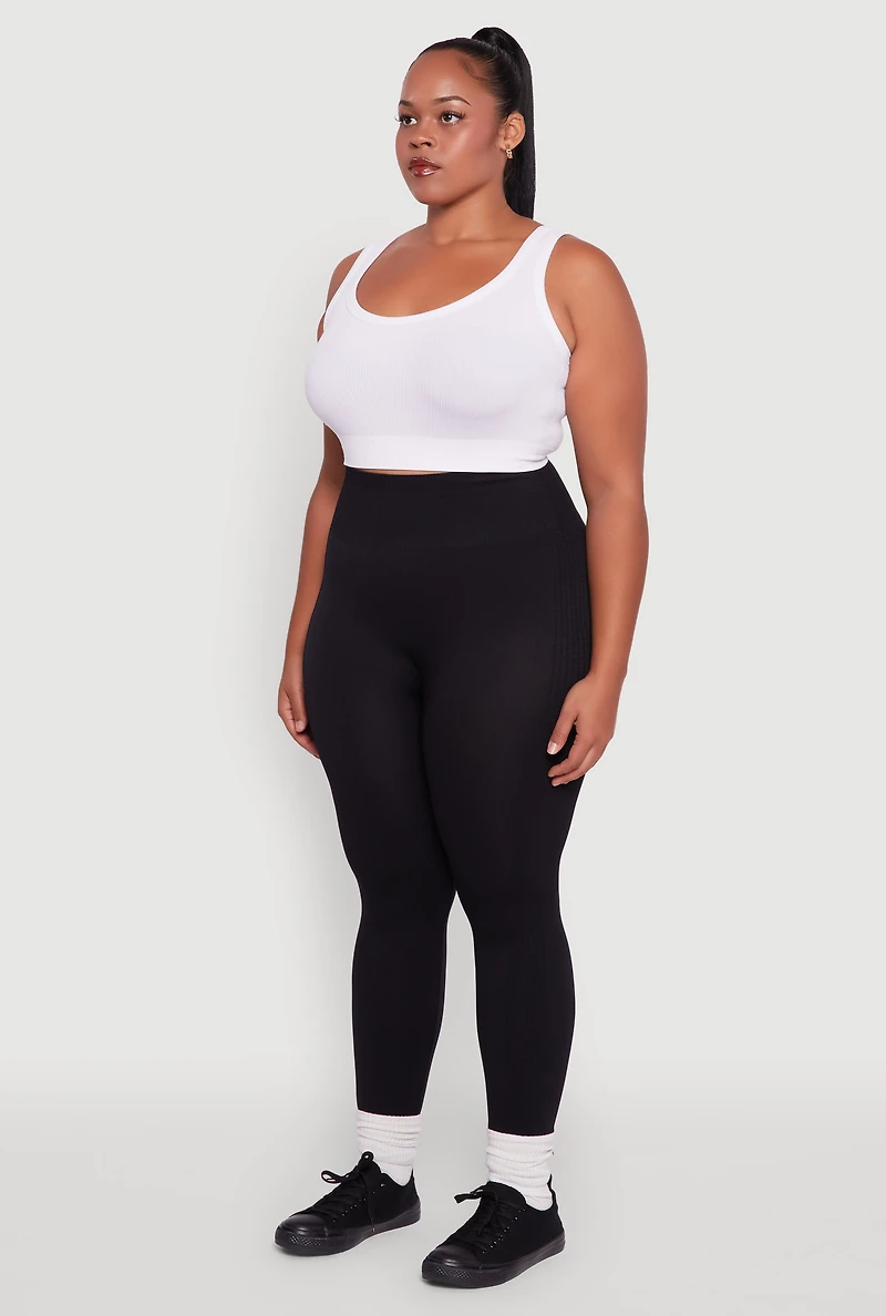 Womens Plus Textured Knit Detail High Waisted Leggings with Cell Pocket,