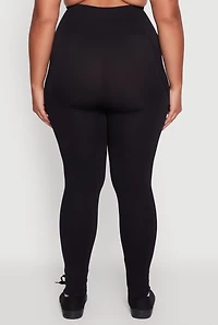 Womens Plus Size Textured Knit Detail High Waisted Leggings with Cell Pocket, Black, Size 1X-2X