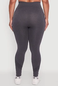 Womens Plus Size Textured Knit Detail High Waisted Leggings with Cell Pocket, Grey, Size 2X-3X