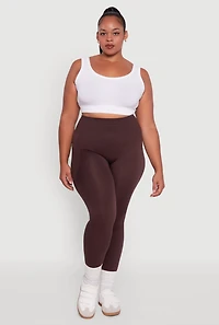 Plus Textured Knit Detail High Waisted Leggings with Cell Pocket