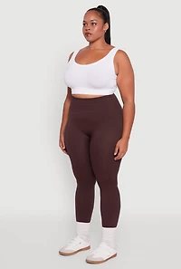 Plus Textured Knit Detail High Waisted Leggings with Cell Pocket