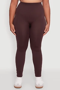Plus Textured Knit Detail High Waisted Leggings with Cell Pocket