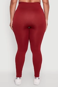 Womens Plus Size Textured Knit Detail High Waisted Leggings with Cell Pocket, Red, Size 2X-3X