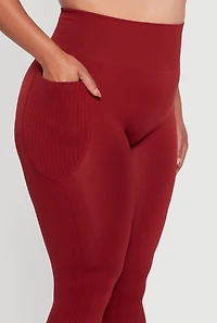 Womens Plus Size Textured Knit Detail High Waisted Leggings with Cell Pocket, Red, Size 2X-3X
