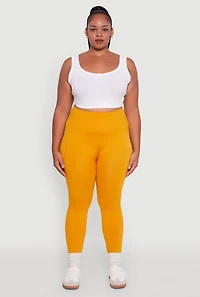 Plus Textured Knit Detail High Waisted Leggings with Cell Pocket