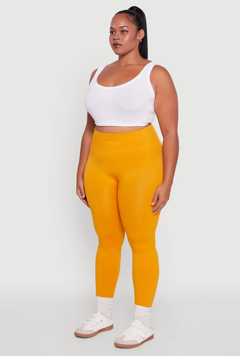 Plus Textured Knit Detail High Waisted Leggings with Cell Pocket