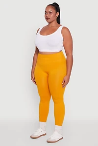 Plus Textured Knit Detail High Waisted Leggings with Cell Pocket
