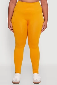 Plus Textured Knit Detail High Waisted Leggings with Cell Pocket