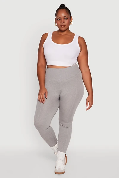 Womens Plus Size High Waist Seamless Leggings, Grey, Size 1X-2X