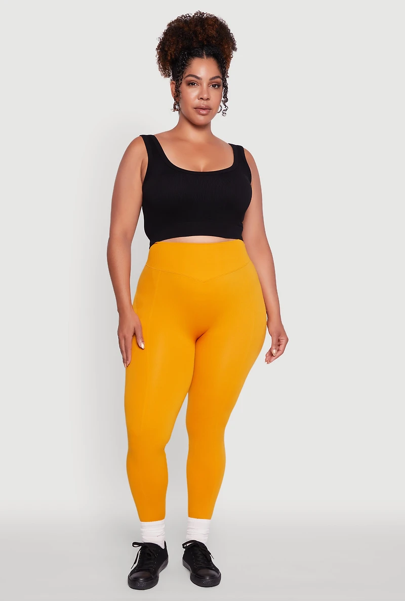 Womens Plus Size High Waist Seamless Leggings, Yellow, Size 1X-2X