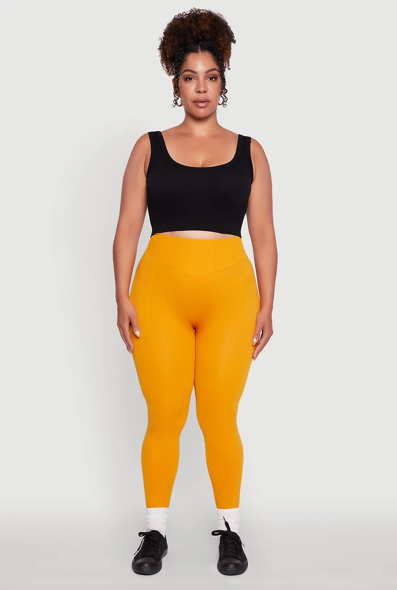 Womens Plus Size High Waist Seamless Leggings, Yellow, Size 1X-2X