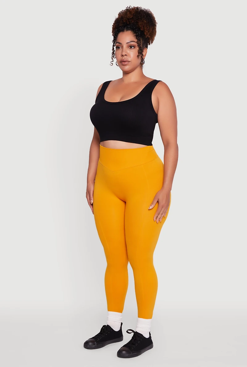 Womens Plus Size High Waist Seamless Leggings, Yellow, Size 1X-2X