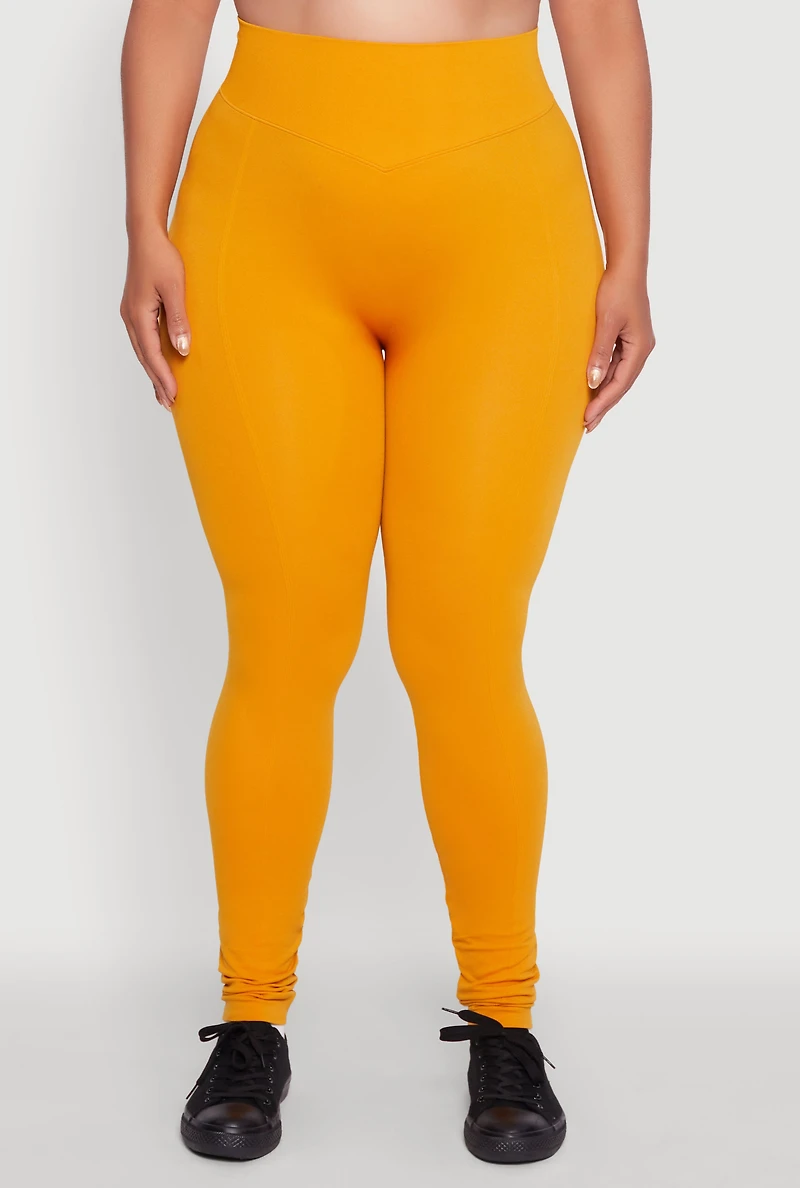 Womens Plus Size High Waist Seamless Leggings, Yellow, Size 1X-2X