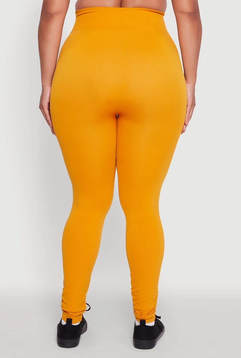 Womens Plus Size High Waist Seamless Leggings, Yellow, Size 1X-2X