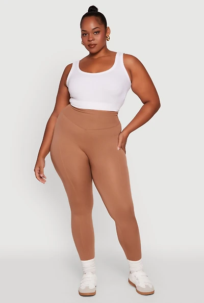 Womens Plus Size High Waist Seamless Leggings, Brown, Size 2X-3X