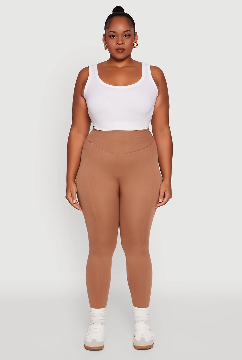 Womens Plus Size High Waist Seamless Leggings, Brown, Size 2X-3X