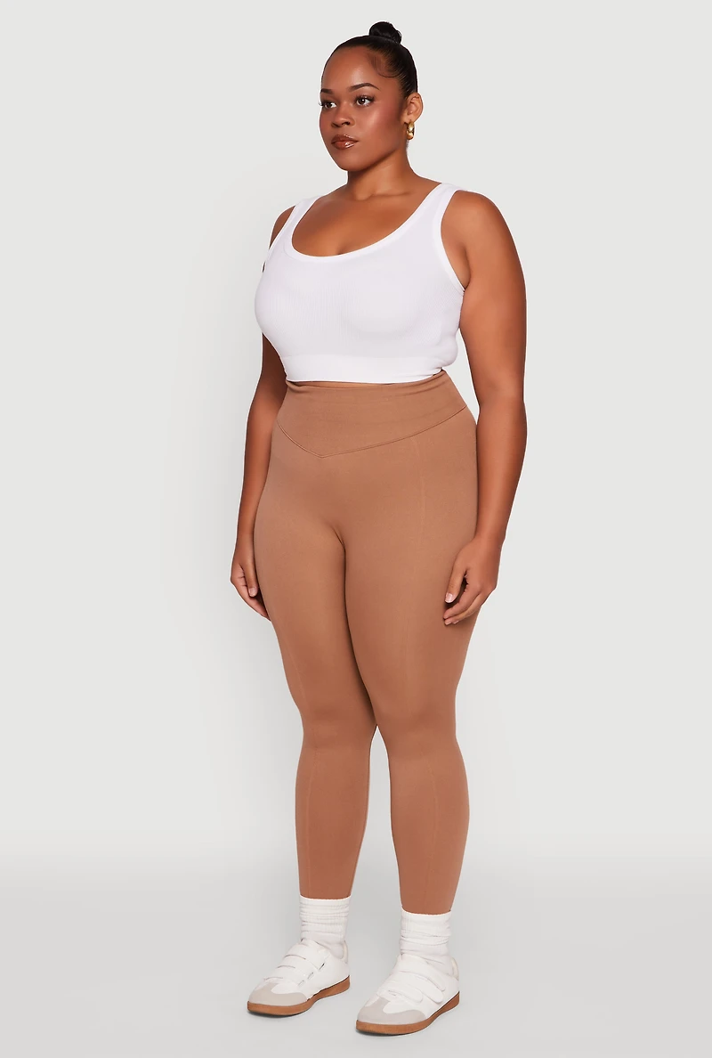 Womens Plus Size High Waist Seamless Leggings, Brown, Size 2X-3X