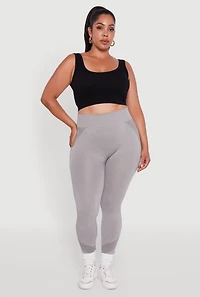 Womens Plus Size Seamless Stripe Detail Leggings, Grey, Size 1X-2X