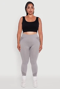 Womens Plus Size Seamless Stripe Detail Leggings, Grey, Size 1X-2X