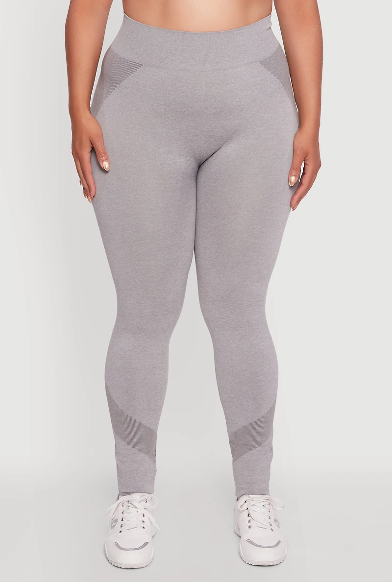 Womens Plus Size Seamless Stripe Detail Leggings, Grey, Size 1X-2X