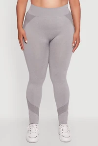 Womens Plus Size Seamless Stripe Detail Leggings, Grey, Size 1X-2X