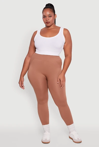 Womens Plus Size Seamless Stripe Detail Leggings, Brown, Size 2X-3X