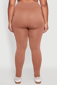 Womens Plus Size Seamless Stripe Detail Leggings, Brown, Size 2X-3X