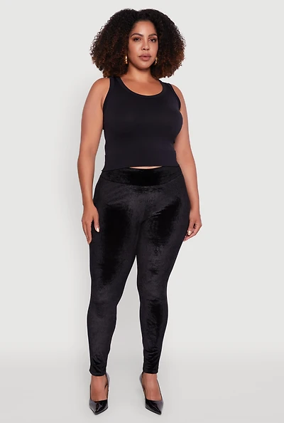 Womens Plus Size High Waisted Velour Leggings, Black, Size 3X