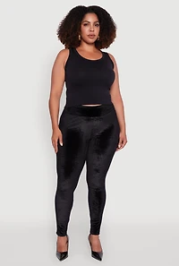 Womens Plus High Waisted Velour Leggings, 2X