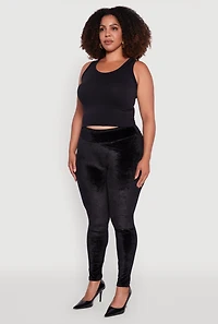 Womens Plus High Waisted Velour Leggings, 2X