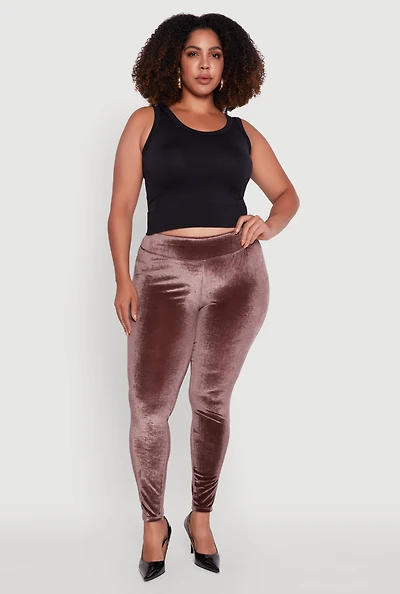 Womens Plus High Waisted Velour Leggings,