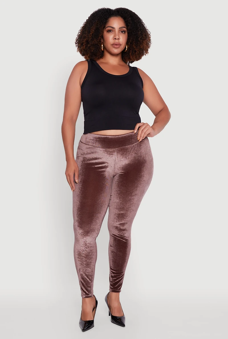 Womens Plus High Waisted Velour Leggings, 1X