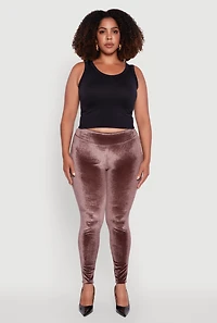 Womens Plus High Waisted Velour Leggings,