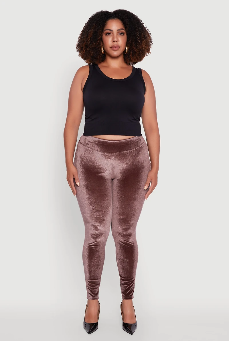 Womens Plus High Waisted Velour Leggings, 1X