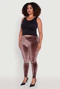 Womens Plus High Waisted Velour Leggings,