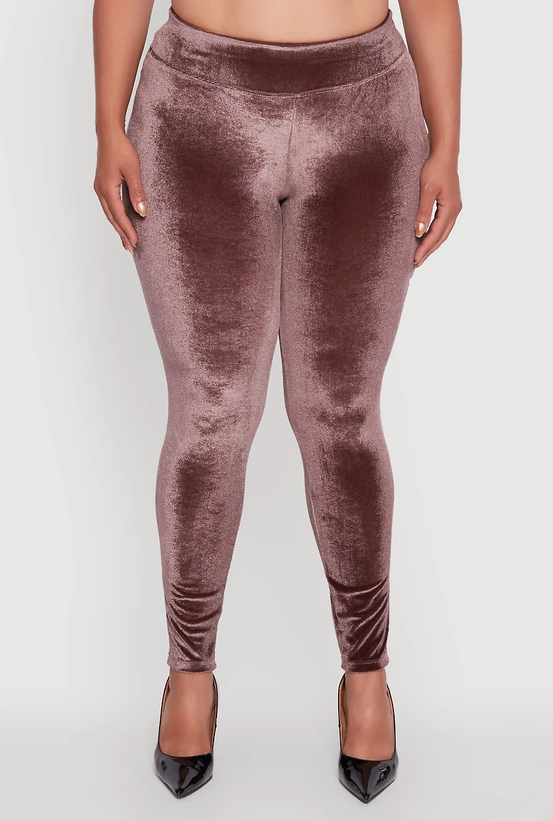 Womens Plus High Waisted Velour Leggings, 1X