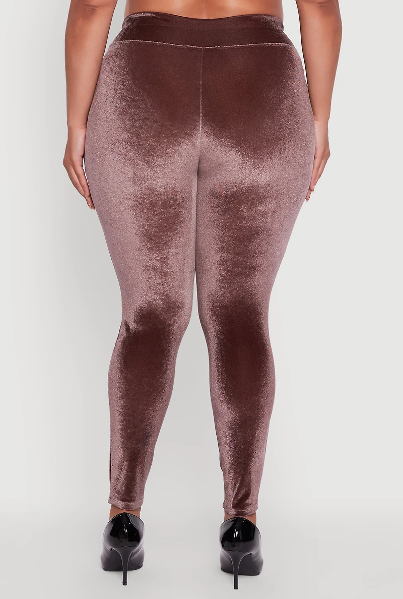 Womens Plus High Waisted Velour Leggings,