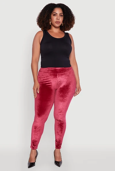 Womens Plus Size High Waisted Velour Leggings, Burgundy, Size 3X