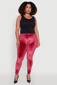 Womens Plus Size High Waisted Velour Leggings, Burgundy, Size 3X