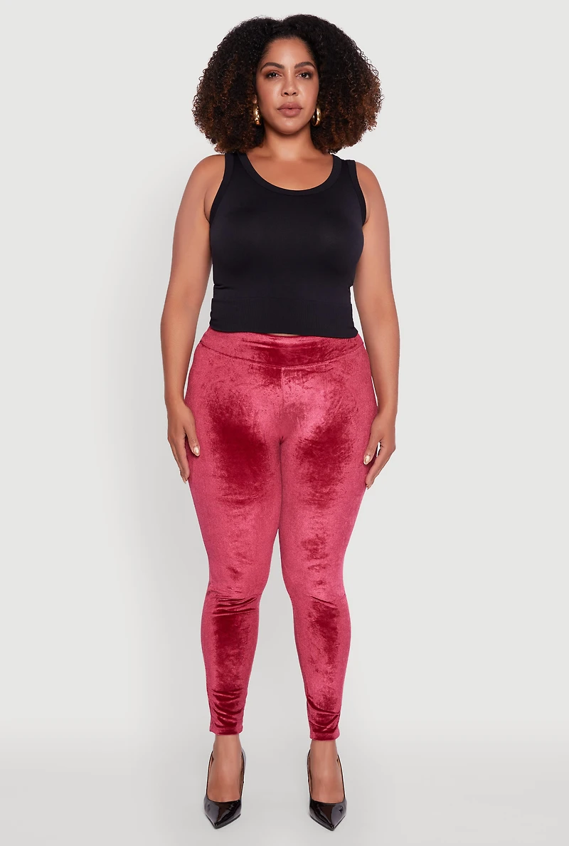 Womens Plus Size High Waisted Velour Leggings, Burgundy, Size 3X
