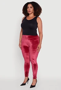 Womens Plus Size High Waisted Velour Leggings, Burgundy, Size 3X